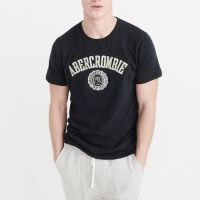 Abercrombie Fitch แขนแขนสั้นคอกลมฝ้ายบริสุทธิ์พิมพ์ลายสำหรับทั้งหญิงและชายใหม่