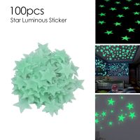 ZZOOI 101 pcs Night Light White 3D Stars Glow In The Dark Luminous Fluorescent Plastic Wall Green Stickers Living Home Kids Room