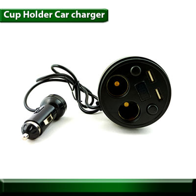 Car Multi-functional Cup Shape 4 IN 1 ถ้วยขยายช่อง 2 ช่อง USB 2 port ในรถยนต์ หน้าจอแสดงผลวัดค่าวัดแบตเตอรี่ เพิ่มที่ชาร์จในรถ Cup Shape Car Charger Dual USB Sockets power with LED 12-24V 3.1A  - 80W