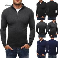 CODDian Zhen ✡Men Zip Neck Turn Down Collar Knitwear Jumper Sweater Pullover Long Sleeve Top