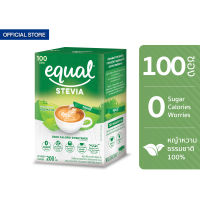 Equal Stevia 100 Sticks อิควล สตีเวีย ผลิตภัณฑ์ให้ความหวานแทนน้ำตาล 1 กล่อง มี 100 ซอง 0 แคล,น้ำตาลทางเลือก,ใบหญ้าหวาน