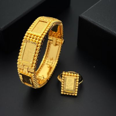 Hotsale Kuwait Golden Jewelry And Middle Eastern Handcrafted Bracelet And Ring Set  Streamlined Design, Exquisite And Delicate