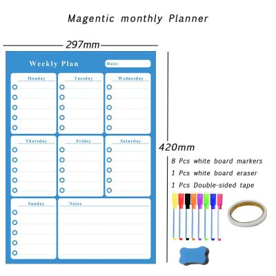 Magnetic Weekly&amp;Monthly Planner Calendar Dry Erase Board Write Delete File Erasable Markers Message Memo Teaching Door Stickers