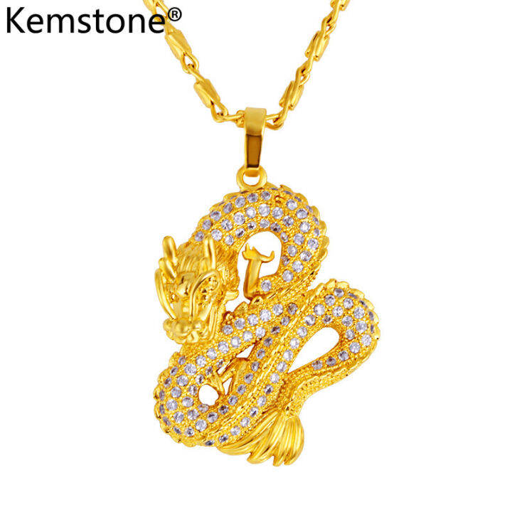 Kemstone Fashion 24K Gold Plated Dragon Pendant Necklace Jewelry Gift