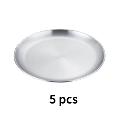 5pcs Dinner Plates Gold Dining Plate Serving Dishes Round Plate Tray Western Steak Round Tray Kitchen Plates set Stainless Steel