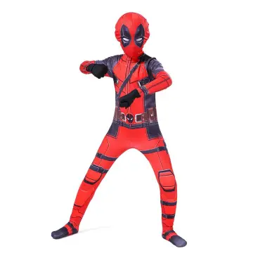 Anime Kids Adult Superhero Deadpool Cosplay Costumes Bodysuit Attached Mask  Suits Halloween Party for Boy Girls