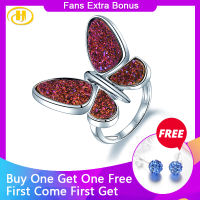 Stock Clearance Druzy Agate Butterfly Design Solid Silver S925 Rings Lovely Style Silver Color Retail Whole Jewelrys