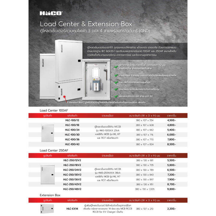 haco-ตู้โหลดเซนเตอร์ควบคุมไฟฟ้า-3-เฟส-4-สาย-พร้อมกราวด์บาร์-gnd-load-center-amp-extension-box-12-42-ช่อง-รุ่น-hlc-100af