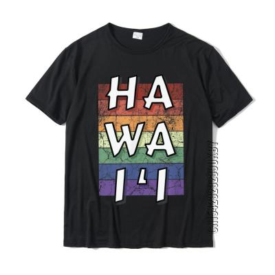 Hawaii Rainbow Stacked Letters Retro Vintage Style Design T-Shirt Birthday T Shirt New Arrival Tops Shirt Cotton For Men