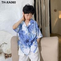 Fashion clear fresh air boys Hawaii flower with short sleeves children wet coat girl summer beach suit