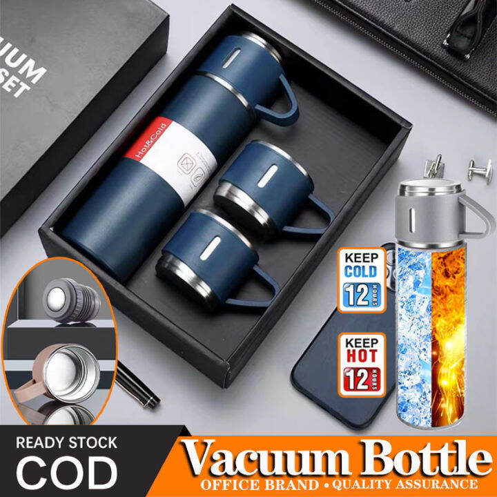 500ml Vacuum Flask Tumbler Set With 3 Portable Mugs 304 Stainless Steel