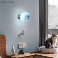 modern minimalist creative astronaut Childrens room moon wall lamp cartoon boy bedroom bedside background wall lamps