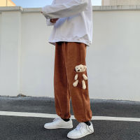 Coffee Corduroy Bear Guard Pants Men Spring Autumn Casual Trousers Male Loose Sweatpants Streetwear Fashion Bottoms Large Size