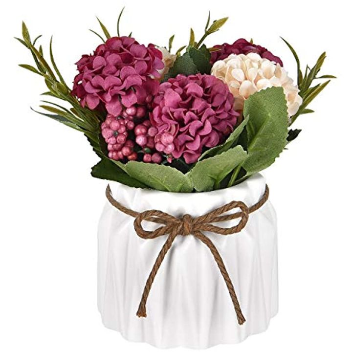 Artificial Hydrangea Bouquet Within Potted Fake Silk Variety ...