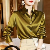 Satin Shirt for Women Long Sleeve Office Blouse Korean Fashion Simple Basic Plain Tops New