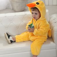 Baby Cosplay Costume Yellow Duck Boys Girls Onesie Animal Jumpsuit Flannel Cute Kids Pajama Halloween Festival Gift 1-3 Years