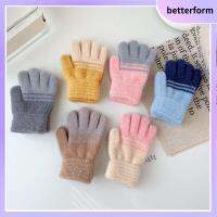 BETTERFORM กันลม ถุงมือสำหรับเด็ก ลายทางตัดกัน หนาขึ้น ถักถุงมือความร้อน แฟชั่นสำหรับผู้หญิง กีฬานอกสถานที่ ถุงมือเต็มนิ้ว