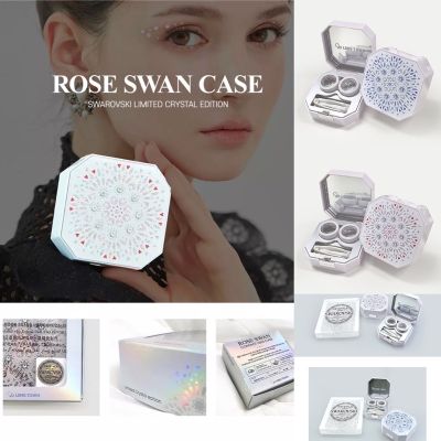 Rose Swan Lens(Swarovski Crystal ) จากLenstown เกาหลี   กล่องใส่เลนส์คริสตัลSwarovskiแท้ ตลับคอนแทคเลนส์ พร้อมส่ง สีฟ้า