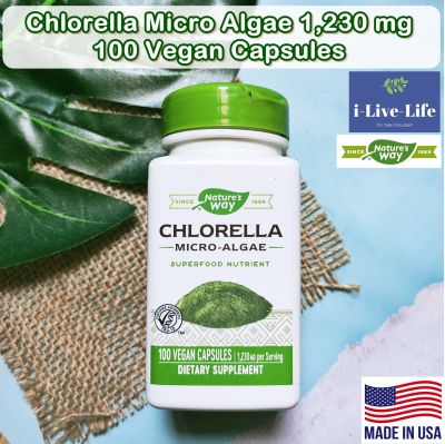 สาหร่ายคลอเรลล่า Chlorella Micro Algae 1,230 mg 100 Vegan Capsules - Natures Way Superfood Nutrient