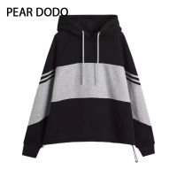 PEAR DODO เสื้อฮู้ดสำหรับผู้หญิง,เสื้อกันหนาวลำลองแบบสวมลายทางสไตล์เกาหลี