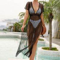 [COD] ebay European and retro modern V-neck hollow grid temperament commuting sexy fragrant slit long dress