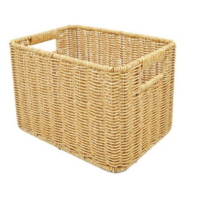 Storage Basket Hand-Woven Rattan Wicker Basket Desktop Organizing Box Various Item Arrangement Nesting Basket L