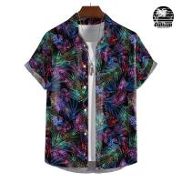 Mens Shirt Hawaiian Vintage Casual Oversized Short Sleeve Street Trendy Lapel Top Fashion Stitch Tees Fashion