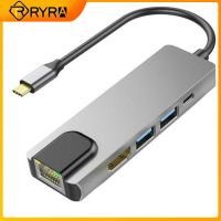 jianzhifen Hyra USB C ฮับแยก Type C เป็น HDMI 4K ธันเดอร์โบลต์3แท่นวางมือถืออะแดปเตอร์แล็ปท็อปพร้อม RJ45การ์ดความจำ PD สำหรับ IPad Macbook Air