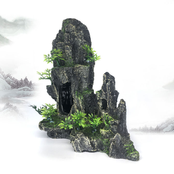 zsheng-แผ่นหินเรซิ่นสำหรับตกแต่งตู้ปลาภูมิทัศน์หินเทียมของประดับทำจากเรซินภูเขา