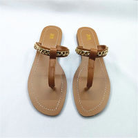 【high quality】original ZA.RAˉ Spring/Summer New Products Womens Shoes Brown Chain Trimmed Calf Leather Flat Sandals