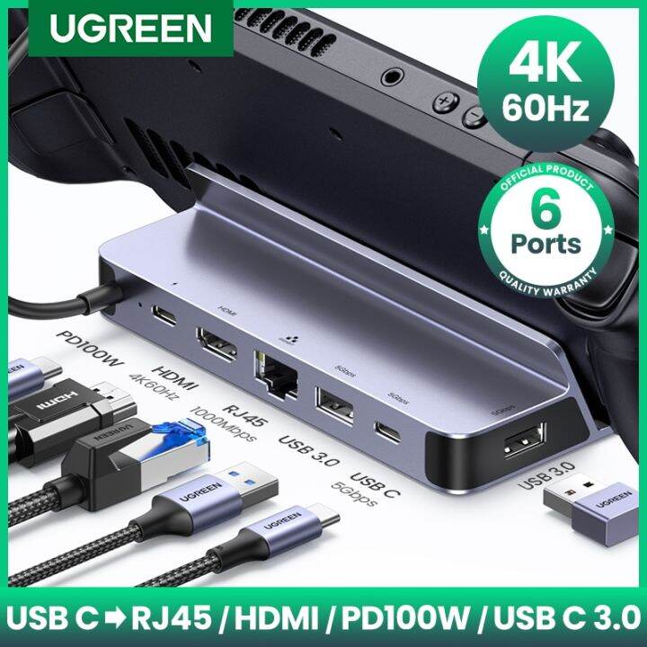 ugreen-usb-c-แท่นวางมือถือ-type-c-เป็น-hdmi-4k60hz-rj45-pd100w-แท่นสำหรับจอยเกม-nintend-switch-ไอน้ำแมคบุ๊กโปรแอร์เครื่องพีซี-usb-แหล่งรวม3-0