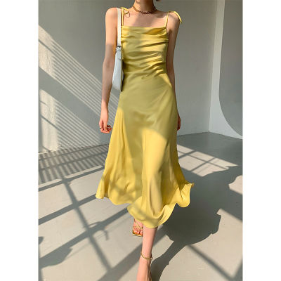 R Design French Feel Slim Strap Dress For Women 2023 Summer New Look Slim Waist Style Light Mature Style Knee Length Strap Dress