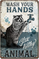 Celestineor Vintage ป้ายโลหะดีบุกล้างมือ You Filthy สัตว์โปสเตอร์ Racoon ตกแต่งห้องน้ำภาพวาดเหล็กสำหรับ Garden Wall Art โปสเตอร์เหมาะสำหรับตกแต่งบ้าน