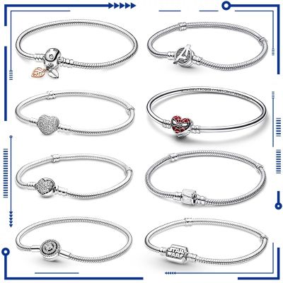 New in 925 Sterling Silver Snake Chain Charm Bracelet Fits Pandach Original Pendant Charm Bead For Women Heart Bracelets Jewelry