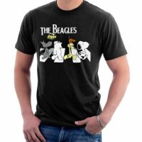 เสื้อยืดคอกลมThe Beagles Beatles Abbey Road Brian Snoopy Odie Funny Parody Men T ShirtS-4XL