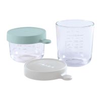 BEABA Set of 2 conservative glass jars (150 ml  AIRY GREEN / 250 ml LIGHT GREY)