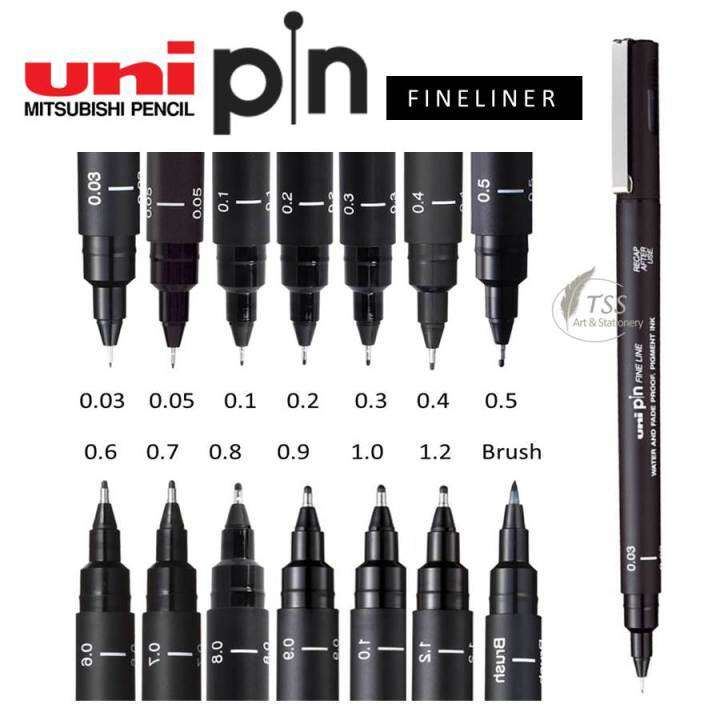 6PCS Uni Pin Fineliner 0.05/0.1/0.2/0.3/0.5/0.8 Waterproof Marker