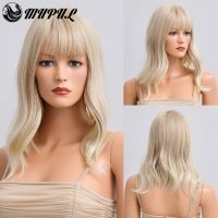 Synthetic Wigs For Women With Bangs Blonde Golden Layered Body Wave Heat Resistant Cosplay Lolita Natural Hair парики женские