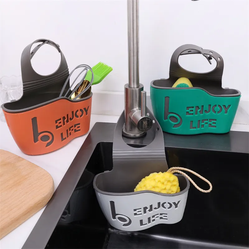 Home Storage Drain Basket Kitchen Sink Holder Adjustable Soap Sponge Shlf  Hanging Drain Basket Bag Kitchen Accessories bathroom gadgets