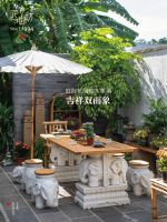 ๑☂ Craftsmanship Chinese garden layout outdoor courtyard tables and chairs terrace landscaping table teak solid wood tea