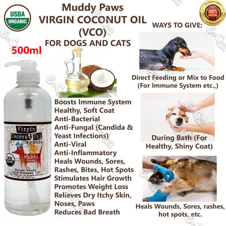 Muddy Paws 500ml LARGE BOTTLE Virgin Coconut Oil (VCO) For Dogs and