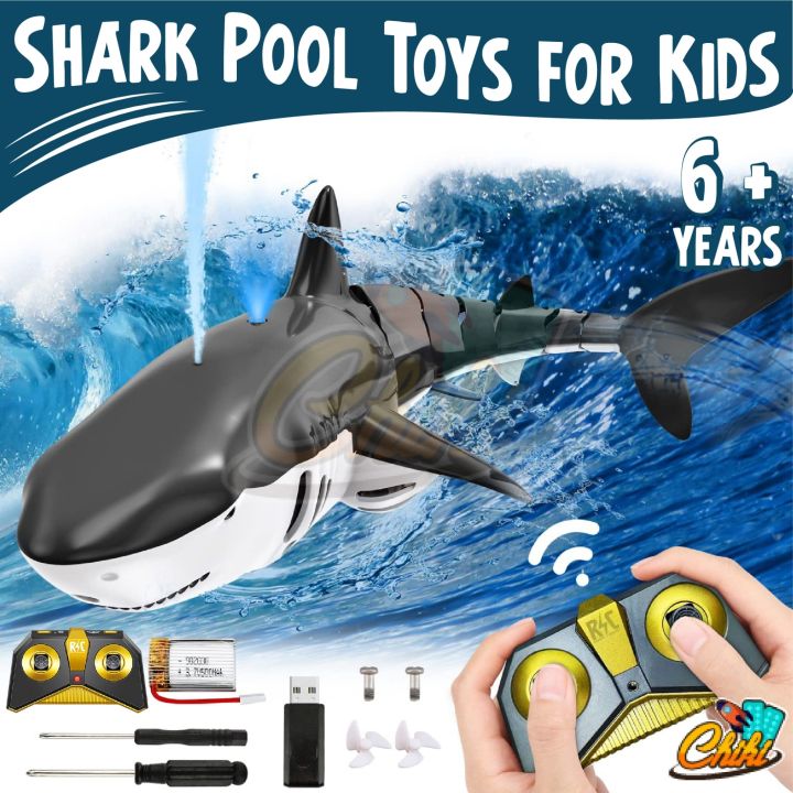 ปลาฉลามบังคับวิทยุ-หุ่นยนต์ปลาฉลาม-จระเข้-ของเล่นเด็ก-รีโมทคอนโทรล-2-4ghzสามารถลงน้ำได้-พร้อมแสงไฟและละอองน้ำได้-rc-shark