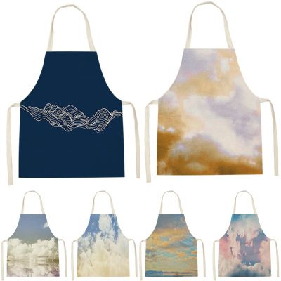Natural Scenery Style Apron Room Cleaning Pinafore Bib Cooking Apron Sky Printing Sleeveless Cotton Linen Aprons Home Custom Bib