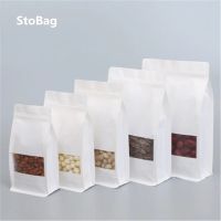 StoBag 50pcs White With Frosted Window Stand-up Ziplock Food Bag Packing Cat Food Dog Food For Pets Customized Logo Party