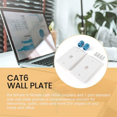 2-Pack Ethernet Wall Plate, RJ45 Cat6 Female to Female Jack Inline Coupler Face Plates