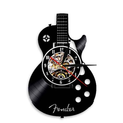 Acoustic Guitar Wall Art Wall Clock Musical Instrument Home Interior Wall Decor Vinyl Record Wall Clock Rock n Roll Musical Gift