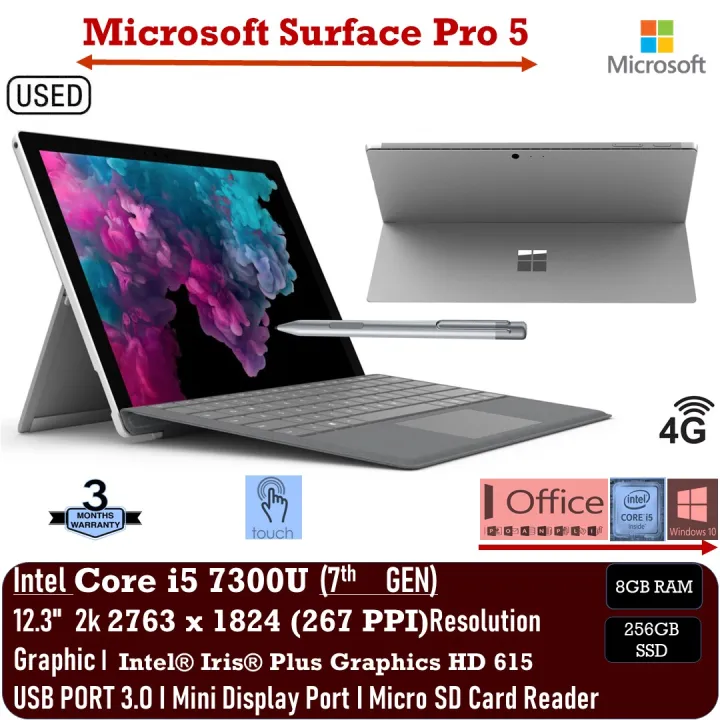 Microsoft Surface Pro 5 Intel Core i5-7th Gen 8GB RAM 256GB SSD