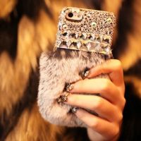 ○✻♗ Luksusowe Bling kryształ diament luksusowe futra królika futrzany ciepły skrzynki pokrywa dla Samsung S20 S21 S10 S9 S8 Plus uwaga 20 10 9 8 5 przypadku