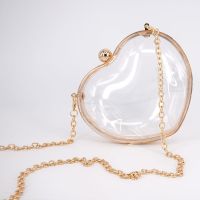 New girl cute transparent love bag solid color simple and versatile diy bag diagonal pearl chain bag 【APR】