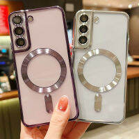 เคสโทรศัพท์ดูดซับแม่เหล็ก HOCE สำหรับ Samsung Galaxy S23 S22พิเศษพร้อมฟิล์มเลนส์เคส Magsafe สำหรับ S23 S22บวกชุบปลอกคอกันสุนัขเลียสำหรับ S22 S23